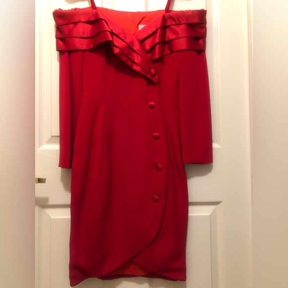 Zakura RED Tuxedo Style Dress Satin Trim “Off the Shoulders” Long Sleeve…(New) - Picture 1 of 10